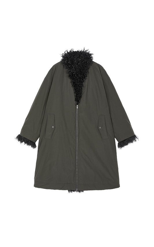 Down Coat / JNBY Oversized Long Faux-Fur Trim Down Coat