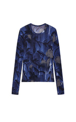 T-Shirt / JNBY Mesh Rose Print Slim Fit Long Sleeve Top