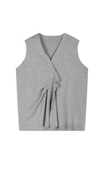 Knit Top / JNBY Deep V Cotton Blend Folded Waist Slim Vest