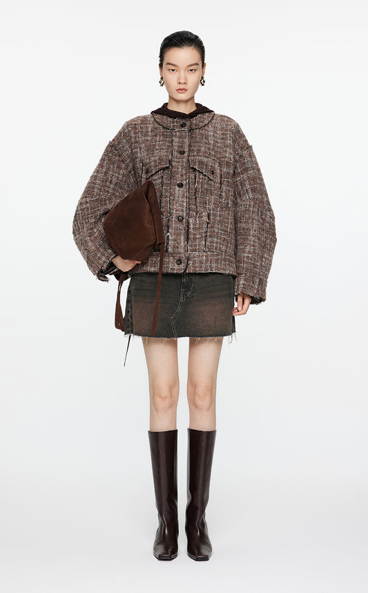 Coat / JNBY Oversize Collarless Jacquard Coat