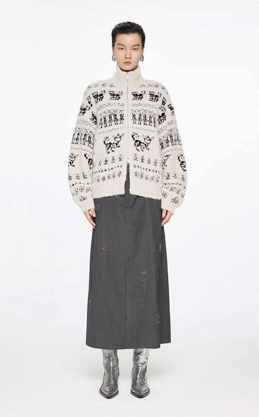 Sweater / JNBY High Neck Alpaca Wool Cardigan