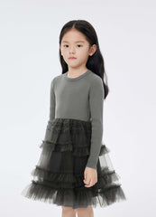 Dresses / jnby by JNBY Crewneck Knitted Fabric Patched Gauze Dress(combed cotton)