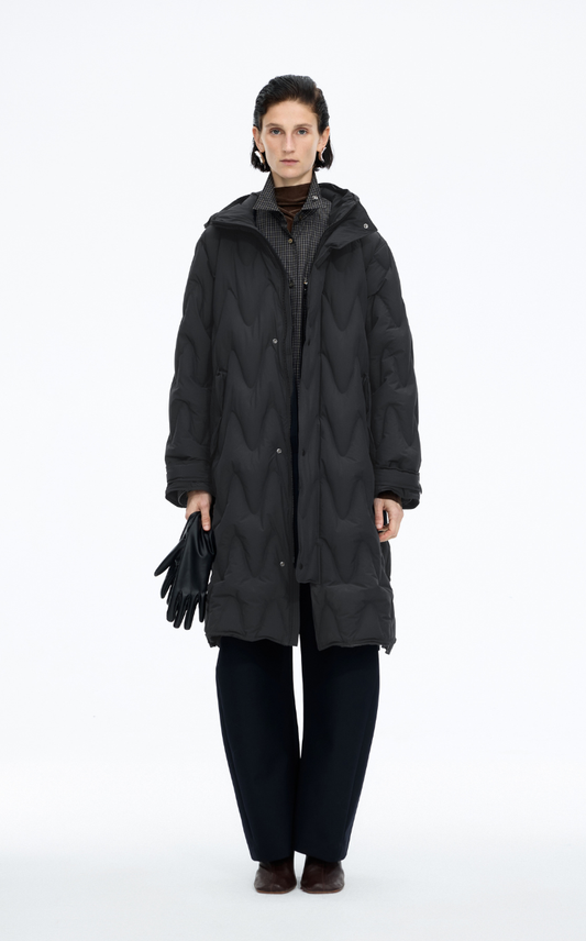 Down Coat / JNBY Wavy Quilted Long Hooded Down Coat