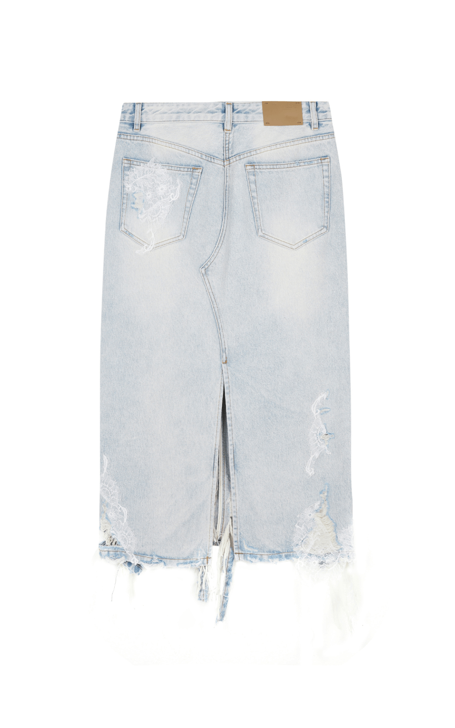 Skirt / JNBY Lace Patchwork Frayed Denim Long Skirt