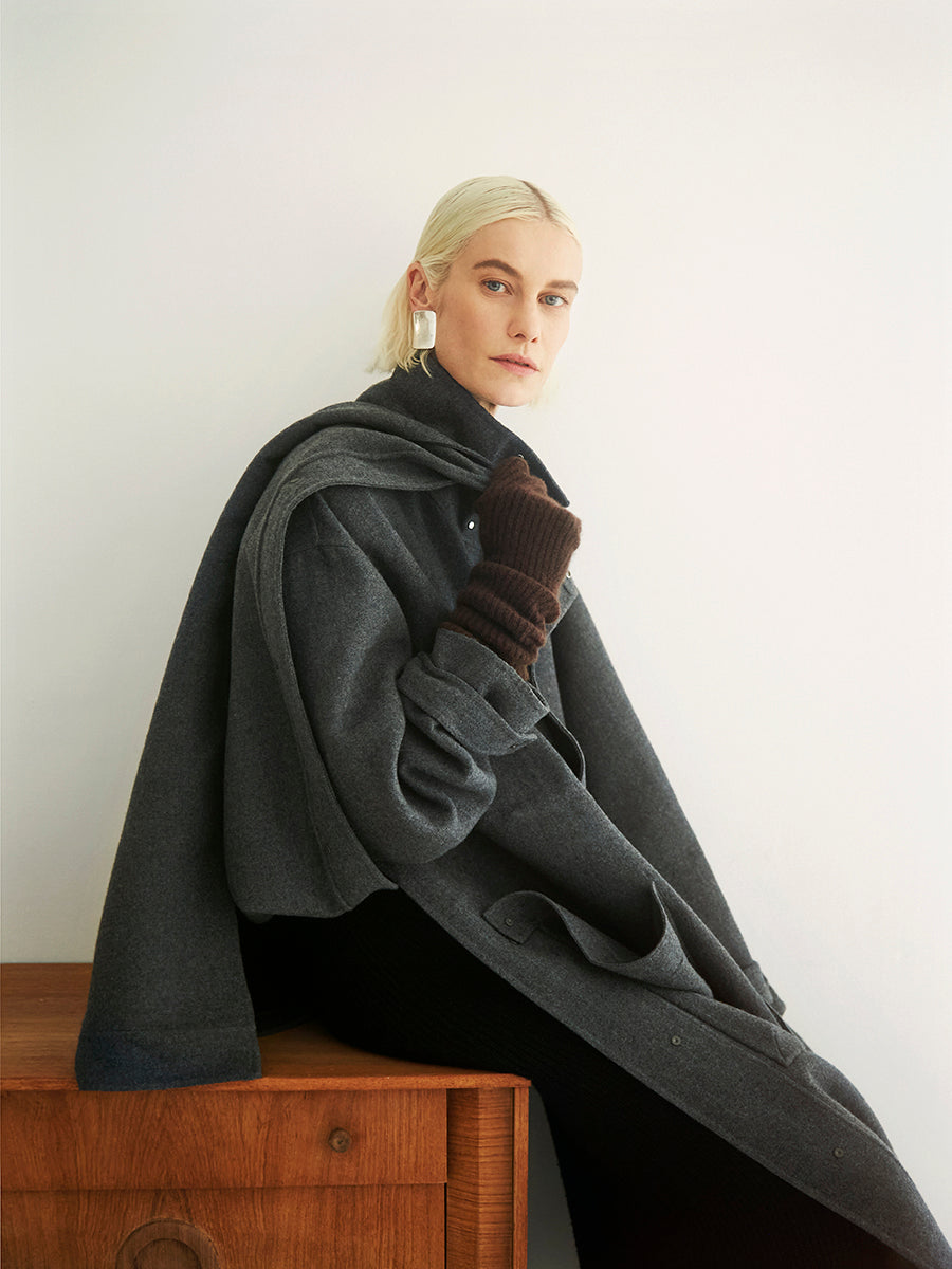 Coat / JNBY Mandarin-collar A-line Oversized Coat