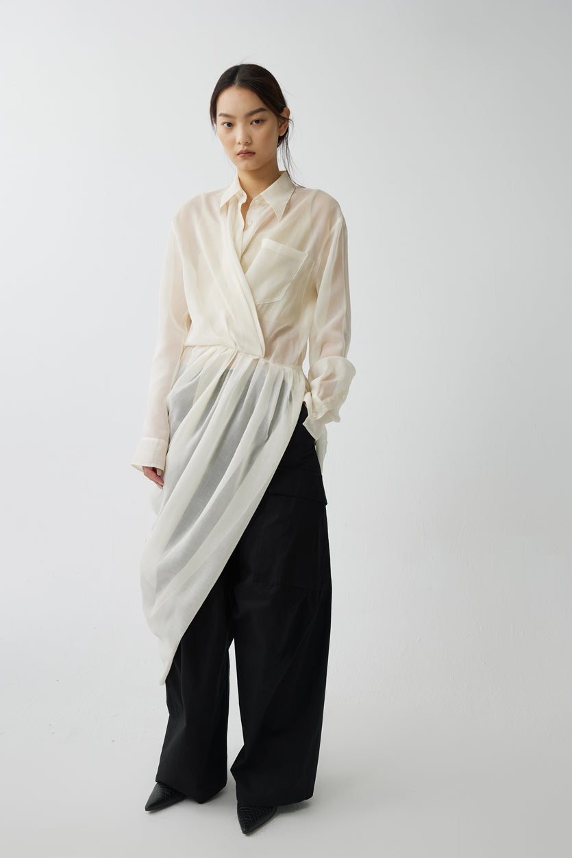 Dress / JNBY Translucent Textured Organza Relaxed Shirt Collar Dress