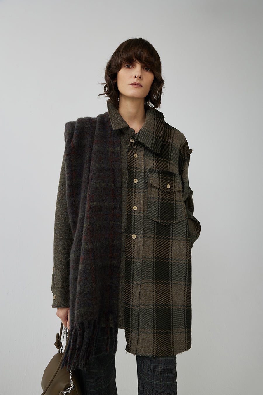 Coat / JNBY Asymmetric Color Block Wool Coat