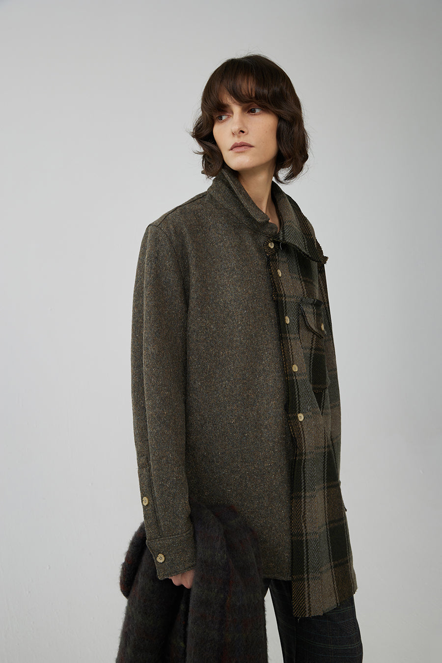 Coat / JNBY Asymmetric Color Block Wool Coat