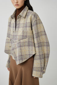 Coat / JNBY Plaid Ruffled Wool Shirt Jacket