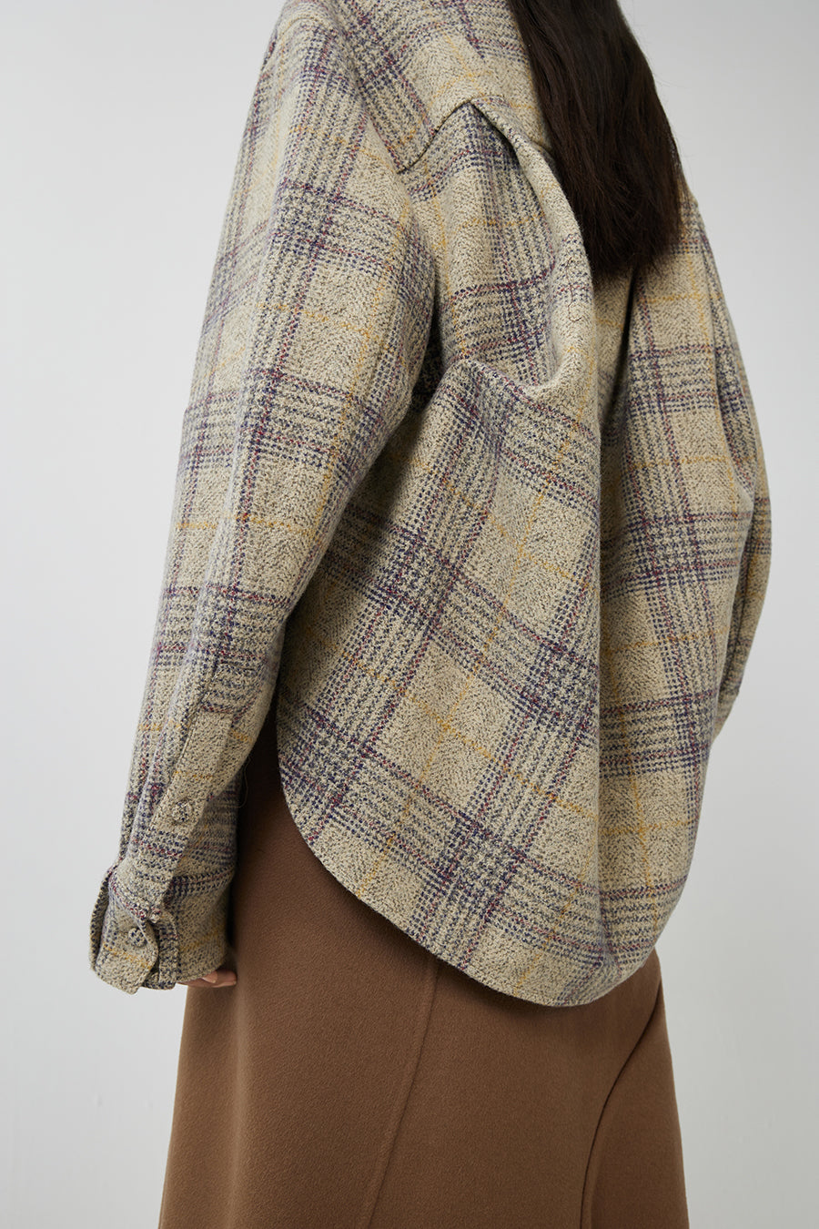 Coat / JNBY Plaid Ruffled Wool Shirt Jacket