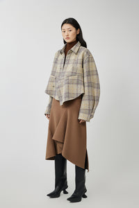 Coat / JNBY Plaid Ruffled Wool Shirt Jacket