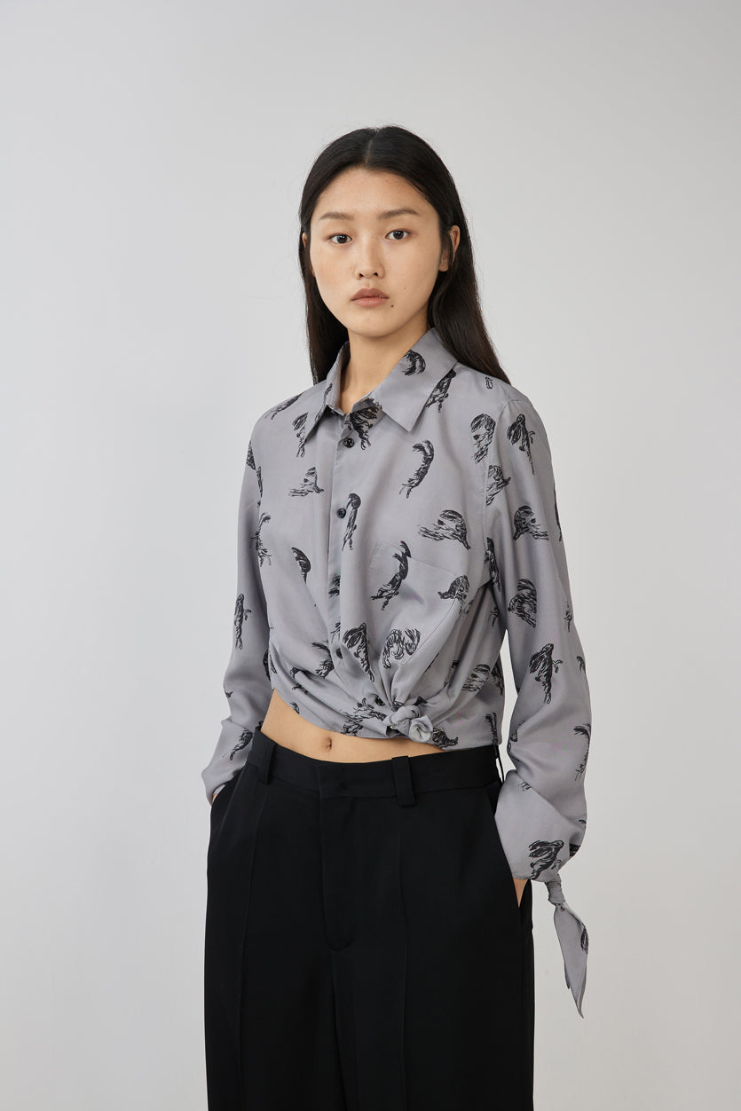 Shirt / JNBY Windblown Rabbit Silk Print Shirt(100% silk)