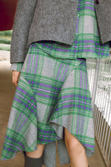 Skirt / JNBY Asymmetric Wool Skirt in Plaid Pattern