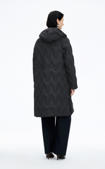 Down Coat / JNBY Wavy Quilted Long Hooded Down Coat