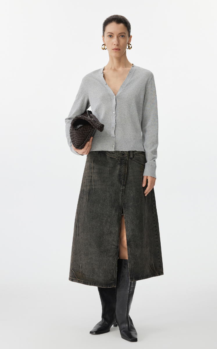 Skirt / JNBY A-Line Frayed Denim Skirt