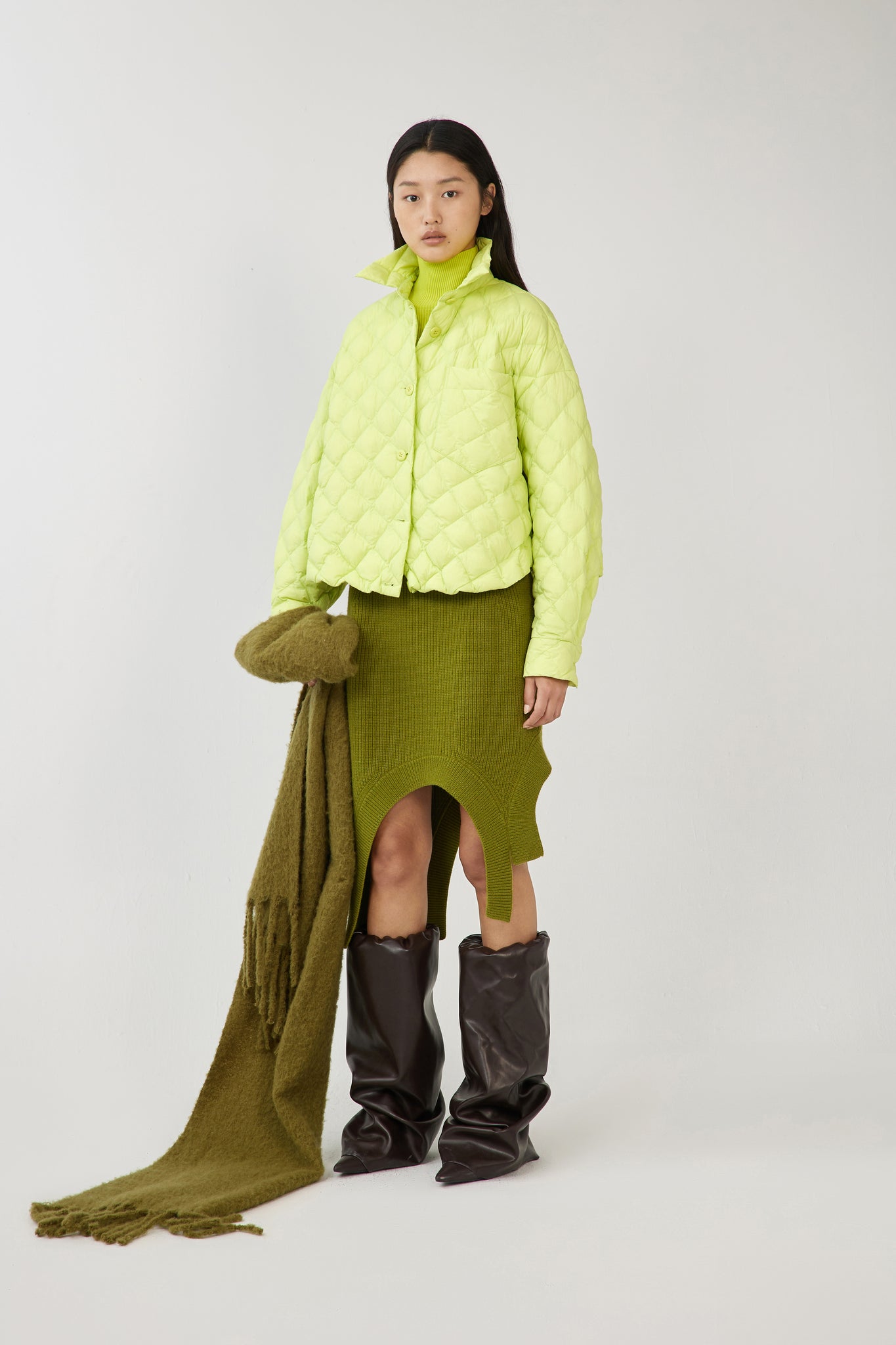 Skirt / JNBY Wool Midi Skirt with Curved Hem