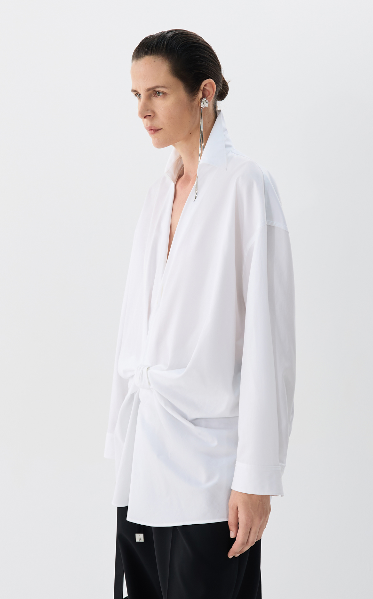 Shirt/JNBY Oversized Cotton Twill Bow-Knot V-Neck Shirt