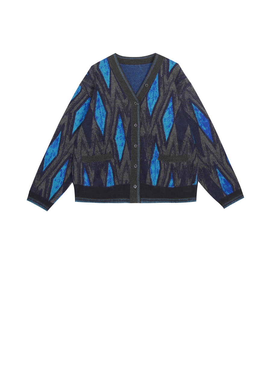 Sweater / JNBY Oversized V-neck Cardigan in Diamond Pattern