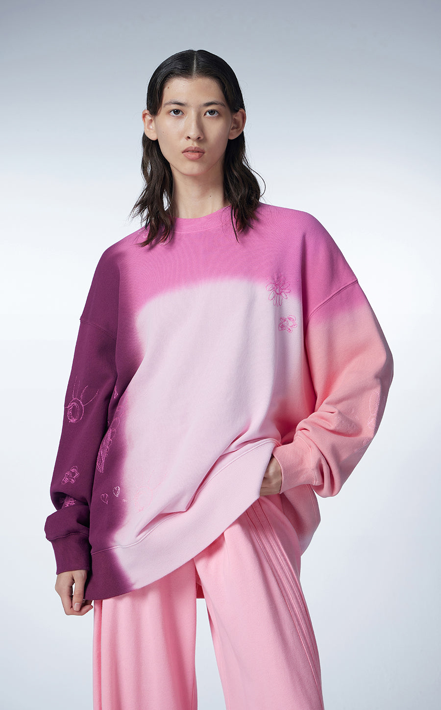 Sweatershirt / JNBY Oversize Color-block Cotton Pullover Sweatershirt