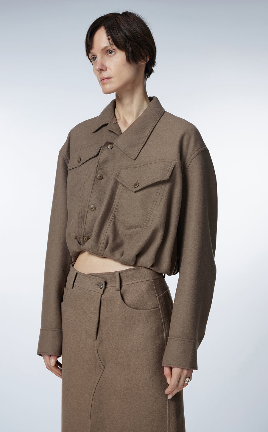 Coat / JNBY Cropped Asymmetric Wool Jacket