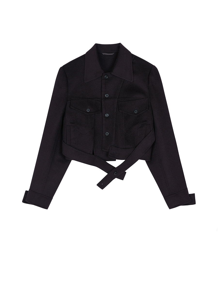 Coat / JNBY  Cropped Wool-blend Cashmere Classic Collar Jacket