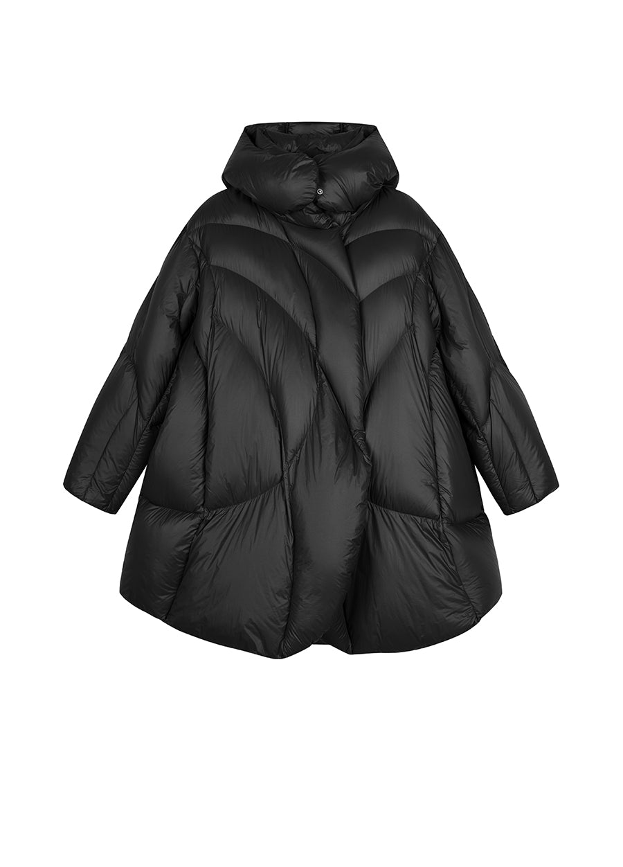 Coat / JNBY Curved Quilt Hooded Down Coat