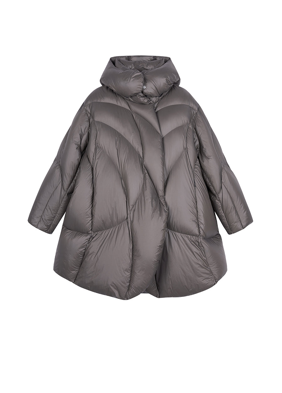 Coat / JNBY Curved Quilt Hooded Down Coat