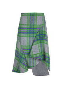 Skirt / JNBY Asymmetric Wool Skirt in Plaid Pattern