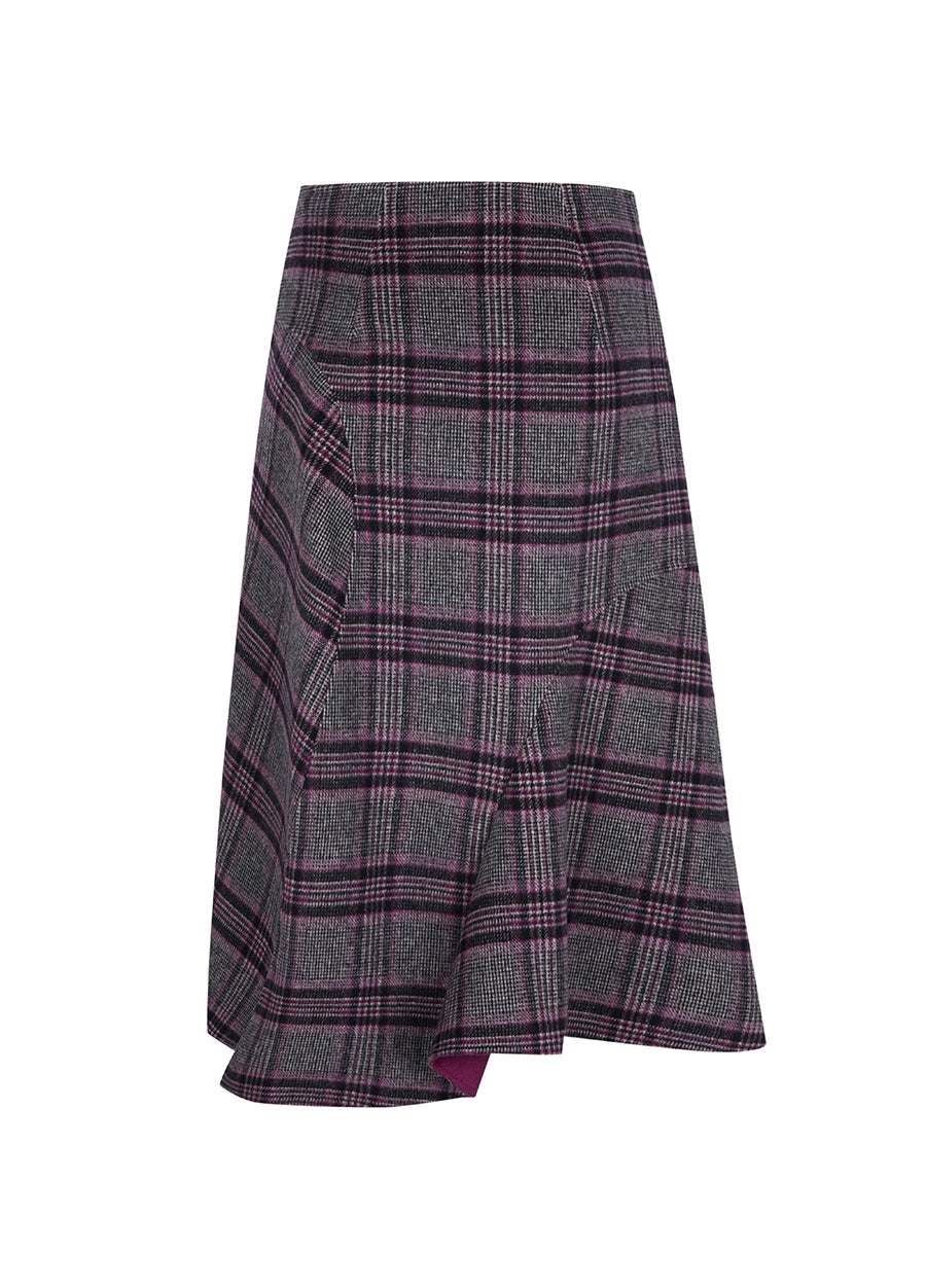 Skirt / JNBY Asymmetric Wool Skirt in Plaid Pattern