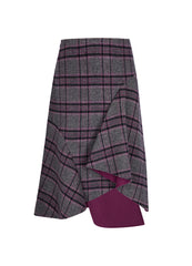 Skirt / JNBY Asymmetric Wool Skirt in Plaid Pattern