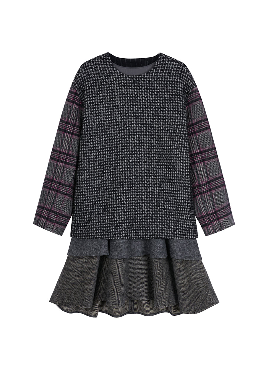 Dress / JNBY Round-neck Plaid Sweater Dress