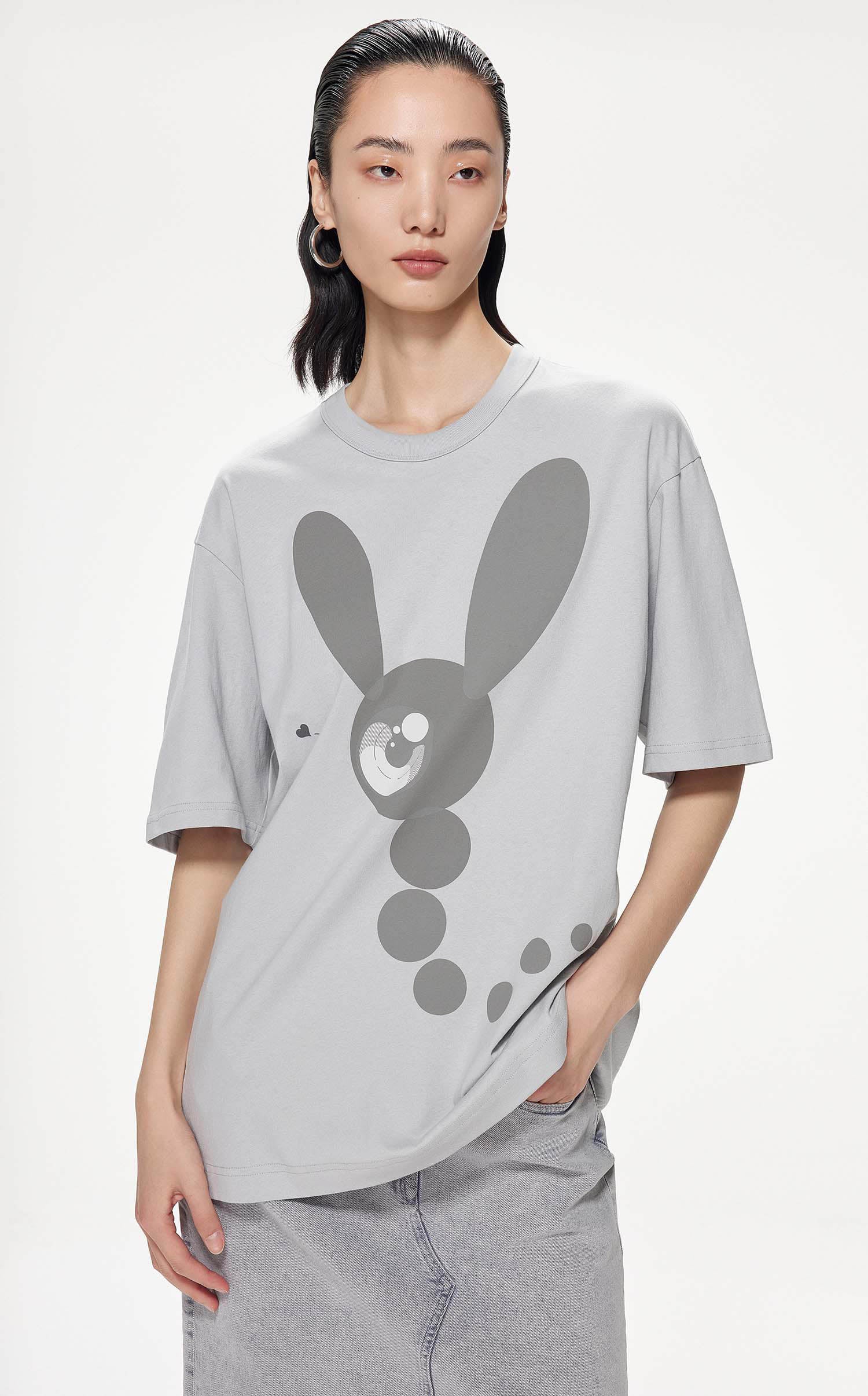 T-Shirt / JNBY Loose Fit Print Bunny H-Line Short Sleeve T-Shirt