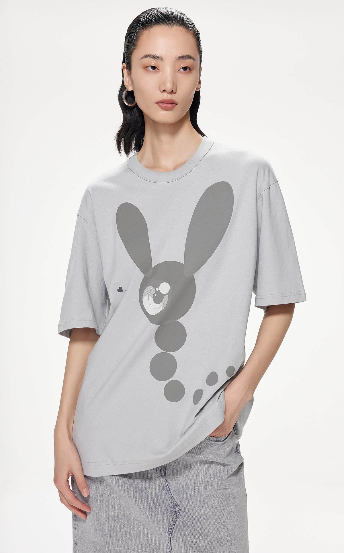 T-Shirt / JNBY Loose Fit Print Bunny H-Line Short Sleeve T-Shirt