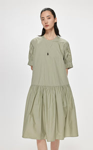 Dresses / JNBY Oversize Mid-Sleeve Pleated Dress (100% Cotton)