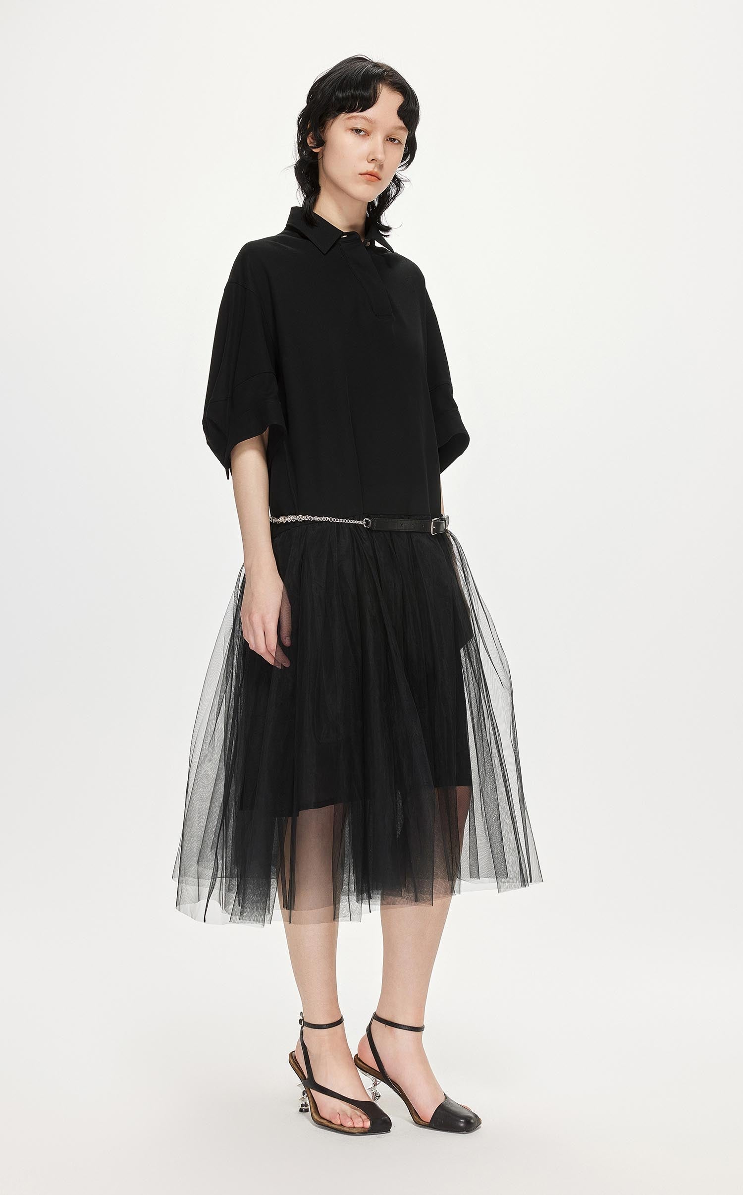 Dresses / JNBY Polo Style Patched Mid-Sleeve Gauze Dress