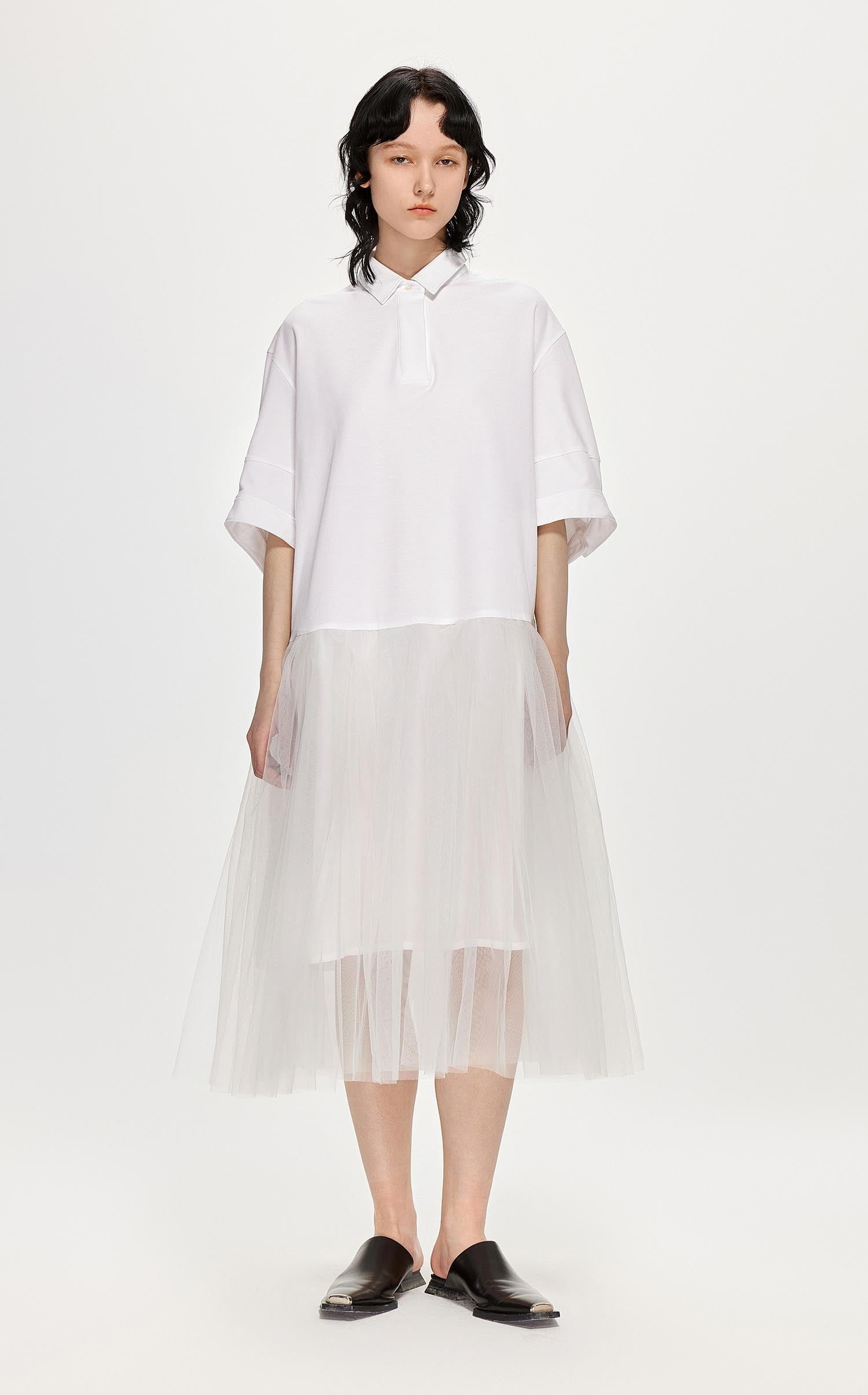 Dresses / JNBY Polo Style Patched Mid-Sleeve Gauze Dress