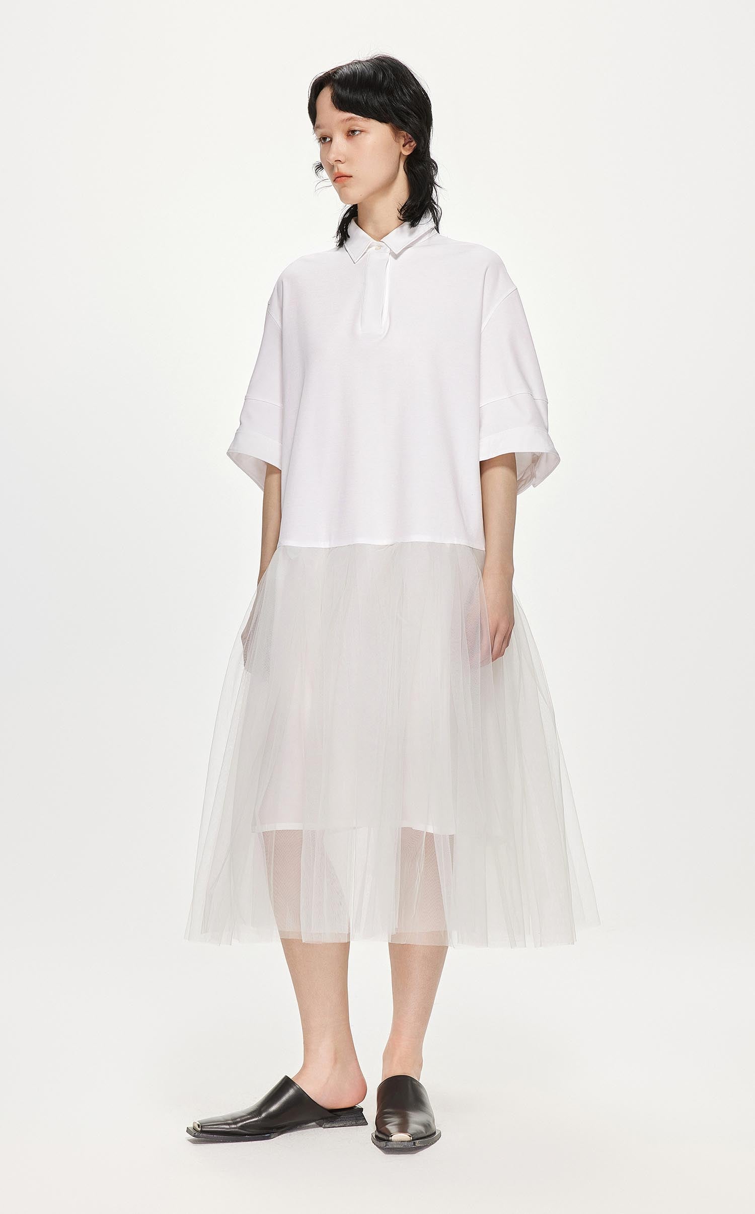 Dresses / JNBY Polo Style Patched Mid-Sleeve Gauze Dress