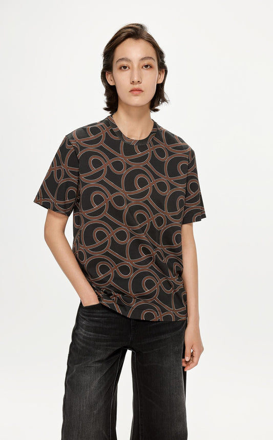 T-Shirt / JNBY Print Pattern Round Neck Short Sleeve T-Shirt (100% Cotton)