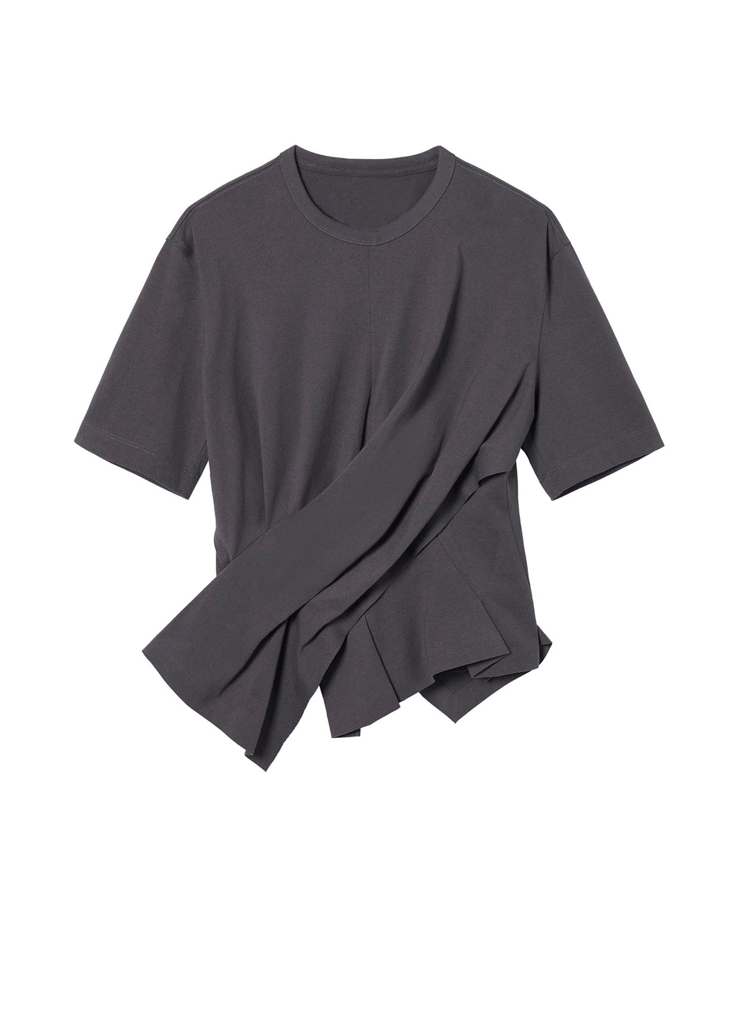 T-Shirt / JNBY Asymmetric Pleated Hem Short Sleeve T-Shirt (100% Cotton)