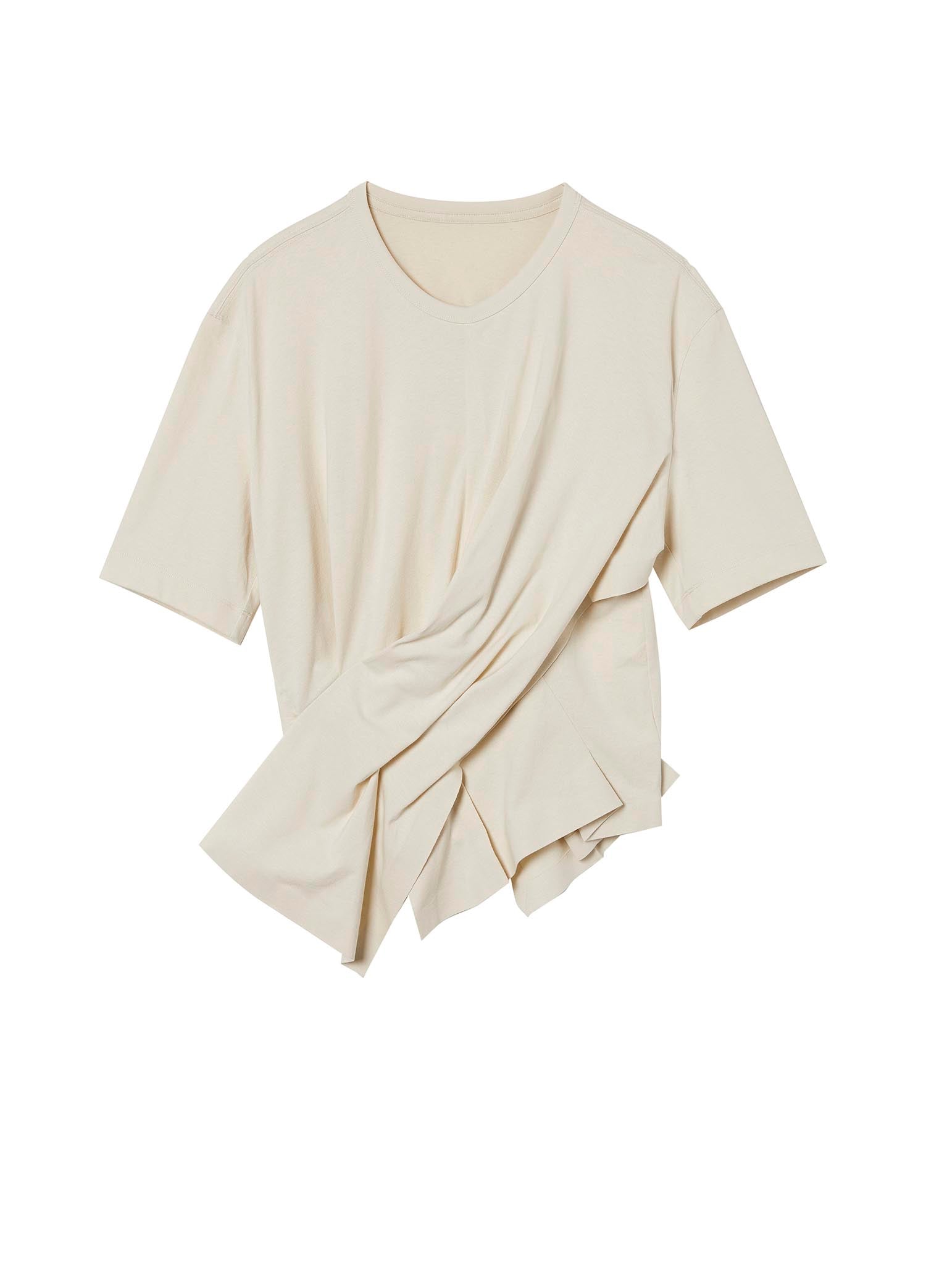 T-Shirt / JNBY Asymmetric Pleated Hem Short Sleeve T-Shirt (100% Cotton)