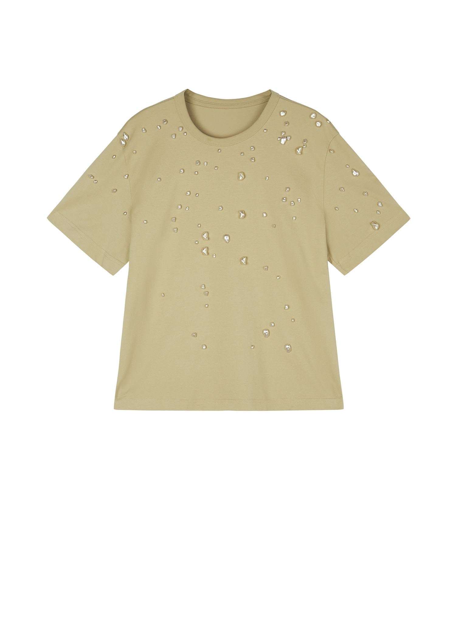 T-Shirt / JNBY Beaded Short Sleeve Round Neck T-Shirt (100% Cotton)