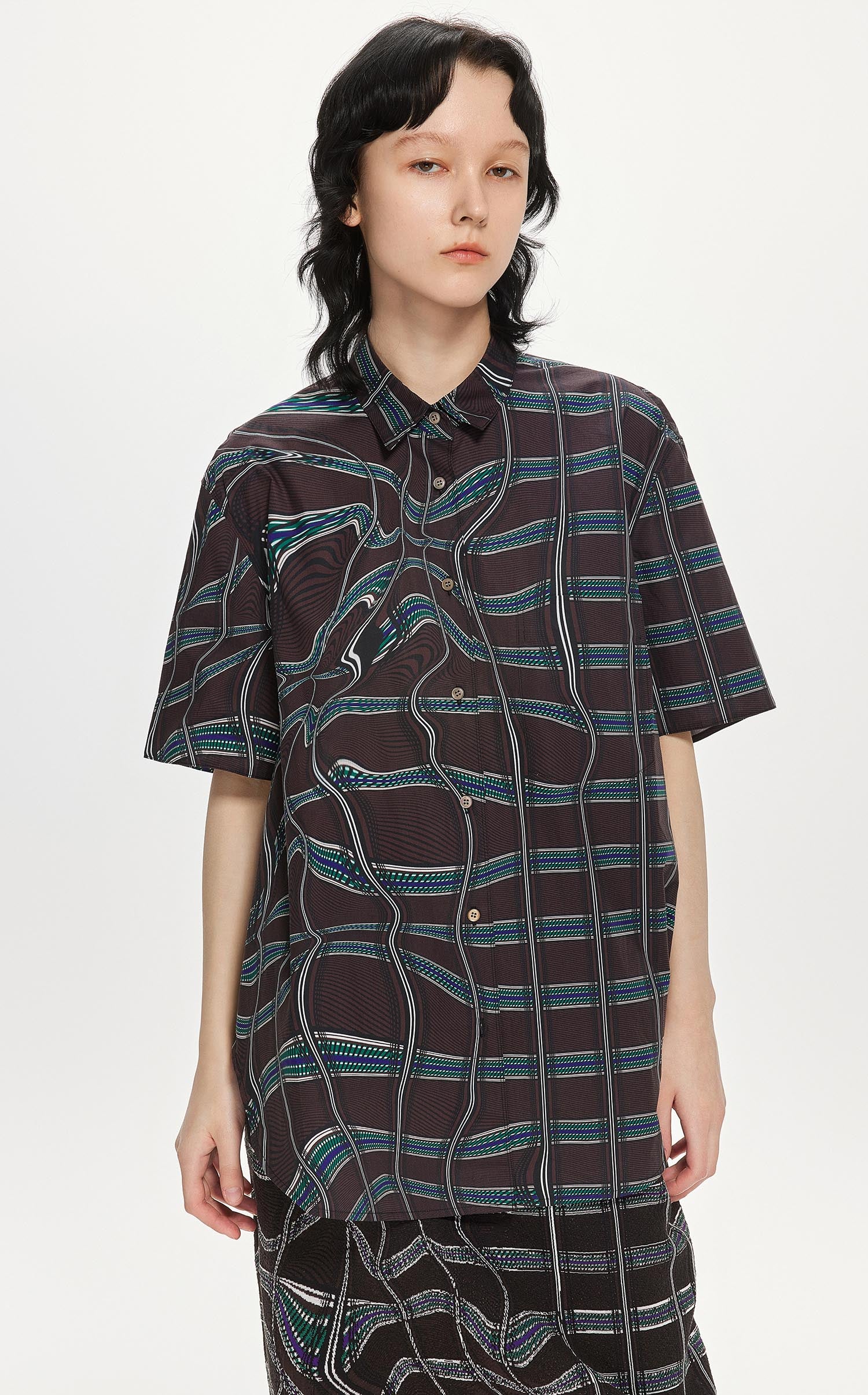 Shirt / JNBY Loose Fit Full Print Short Sleeve Shirt (100% Cotton)