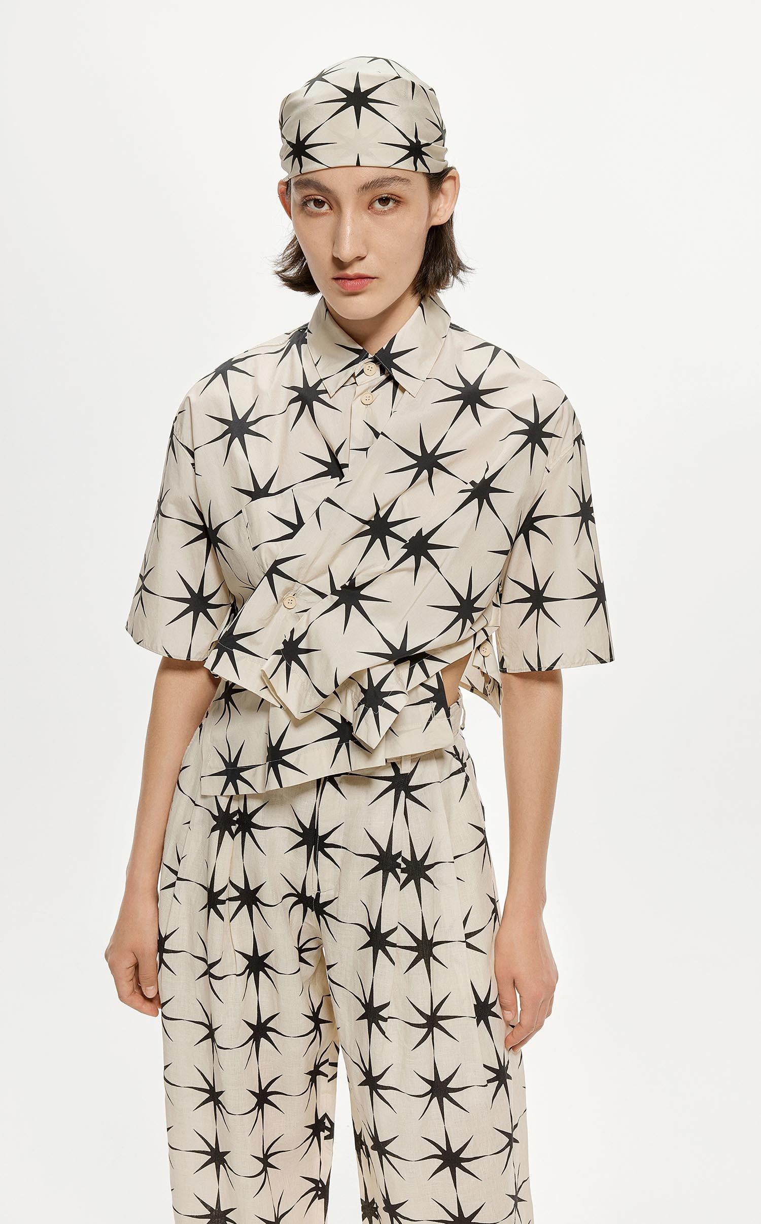 Shirt / JNBY Star Print Short Sleeve Crop Shirt (100% Cotton)