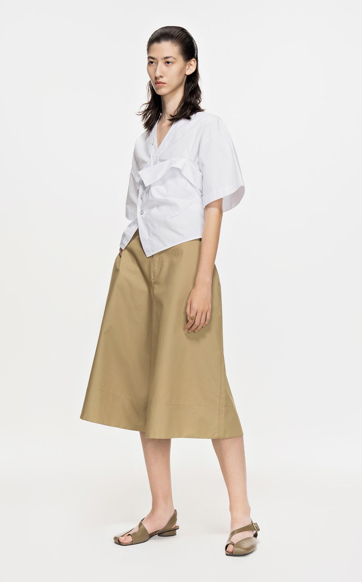 Shirt / JNBY Asymmetrical Short Sleeve Button-down Shirt (100% Cotton)