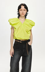 Shirt / JNBY Loose Fit V-Neck Ruffled Sleeveless Top (100% Cotton)