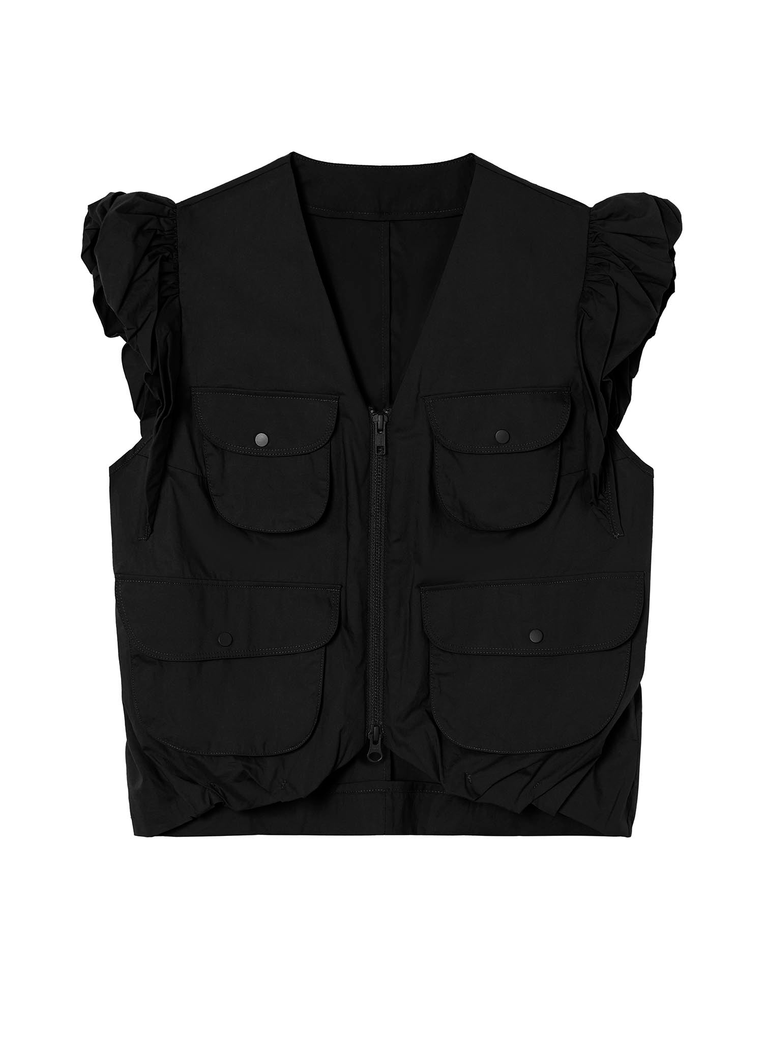 Vest / JNBY Zip-Up Ruffled Shoulder Sleeveless Short Vest (100% Cotton)