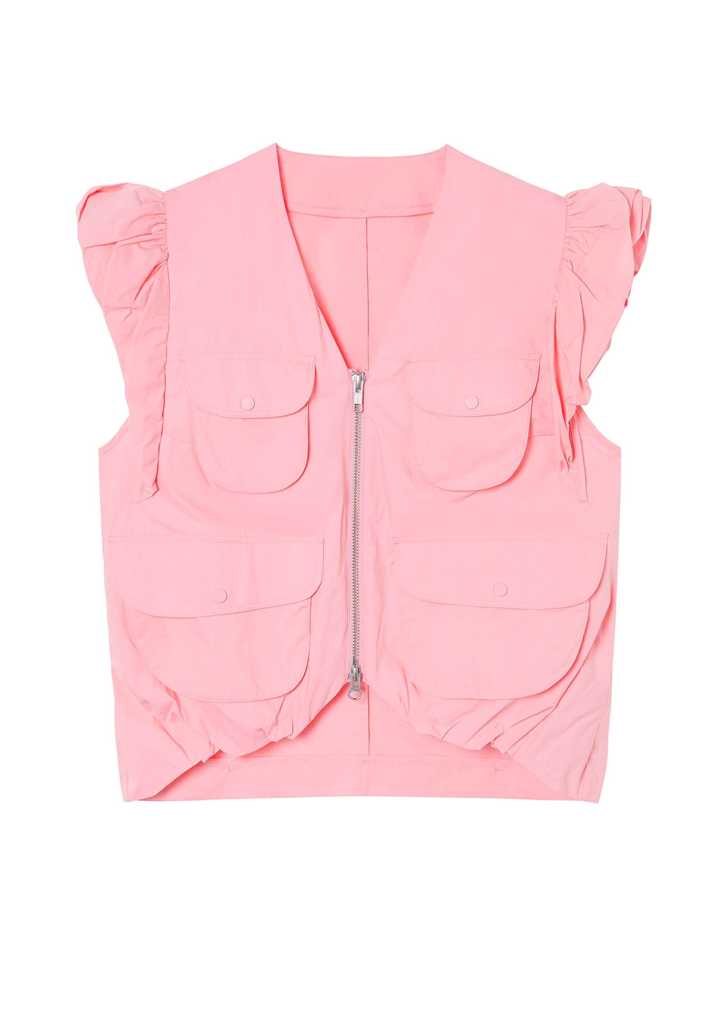 Vest / JNBY Zip-Up Ruffled Shoulder Sleeveless Short Vest (100% Cotton)