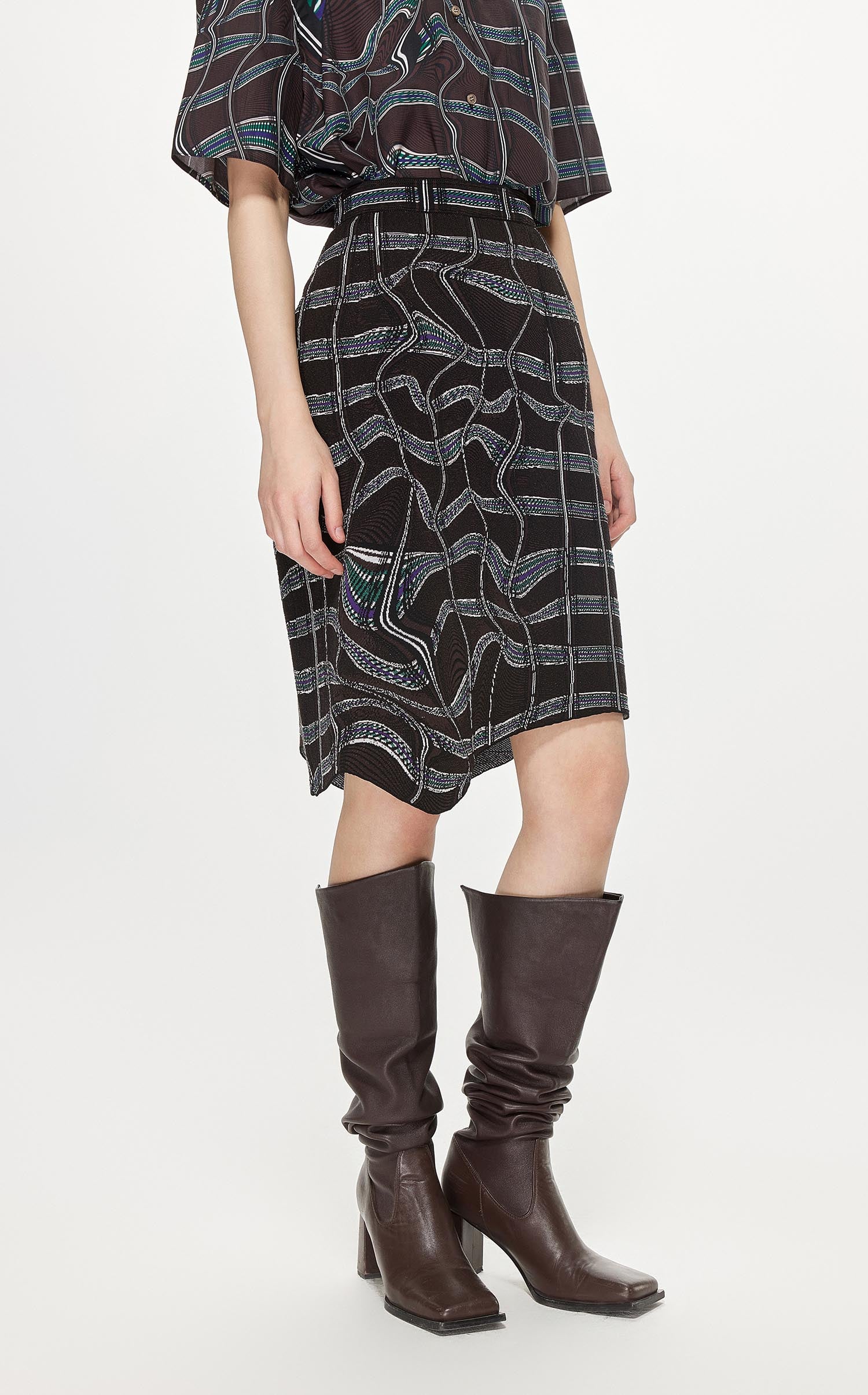 Skirt / JNBY Asymmetric Full Print Midi Skirt