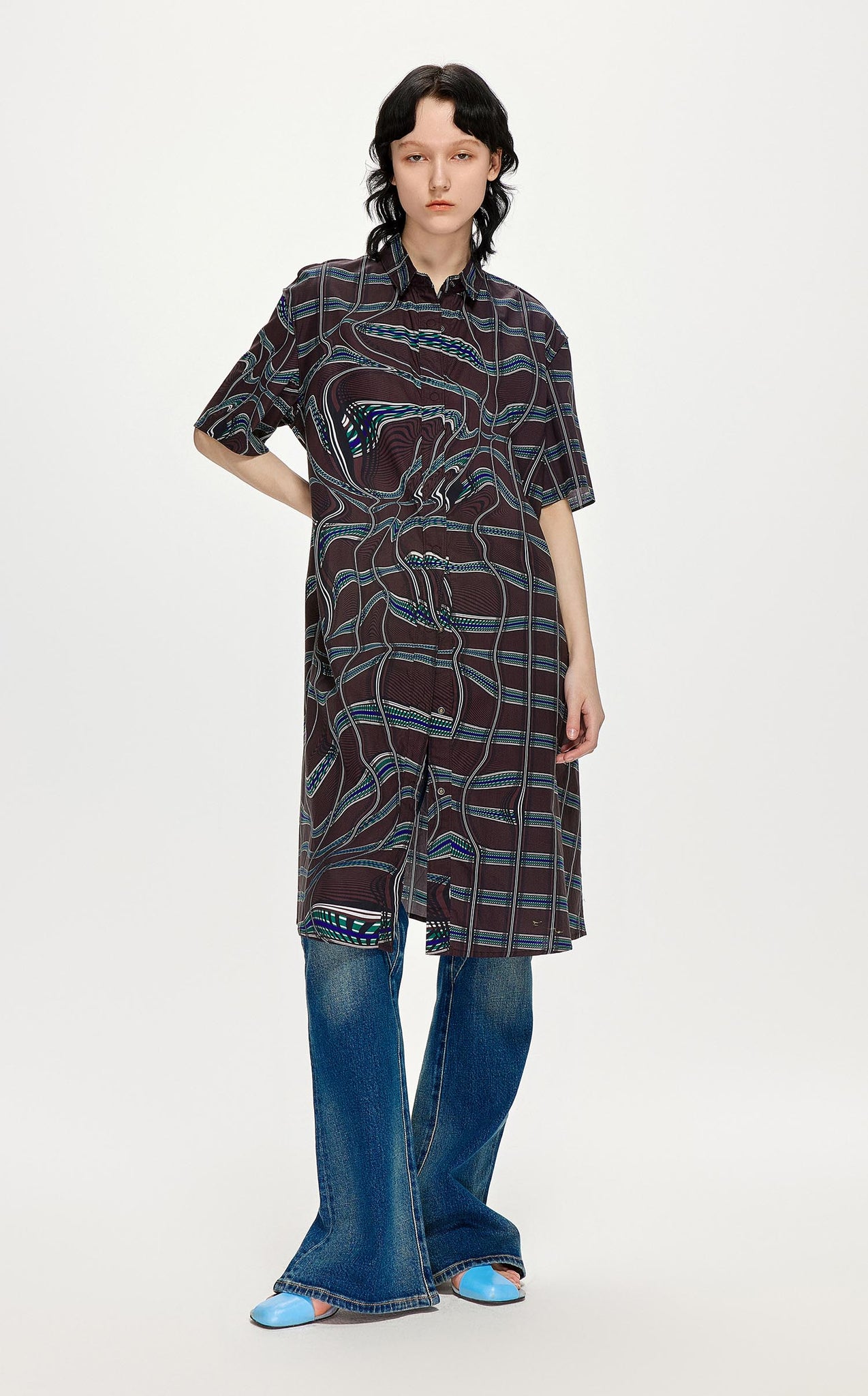 Dresses / JNBY Loose Fit Full Print Short Sleeve Dress (100% Cotton)