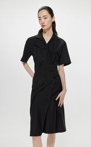 Dresses / JNBY Solid Front Pleated Short Sleeve Dress (100% Cotton)